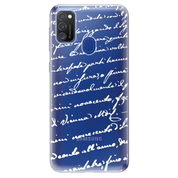 Odolné silikónové puzdro iSaprio - Handwriting 01 - white - Samsung Galaxy M21