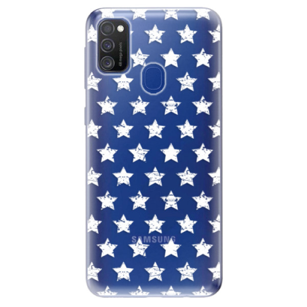 Odolné silikónové puzdro iSaprio - Stars Pattern - white - Samsung Galaxy M21