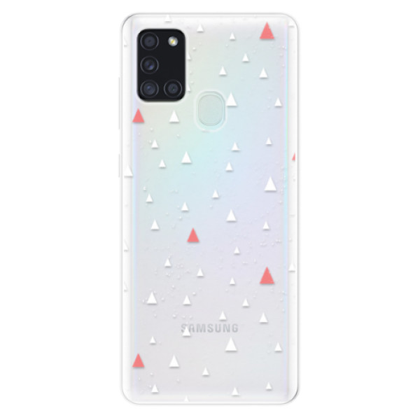 Odolné silikónové puzdro iSaprio - Abstract Triangles 02 - white - Samsung Galaxy A21s