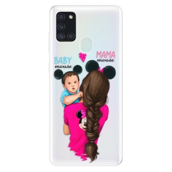 Odolné silikónové puzdro iSaprio - Mama Mouse Brunette and Boy - Samsung Galaxy A21s