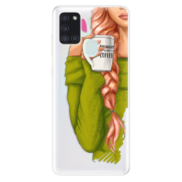 Odolné silikónové puzdro iSaprio - My Coffe and Redhead Girl - Samsung Galaxy A21s