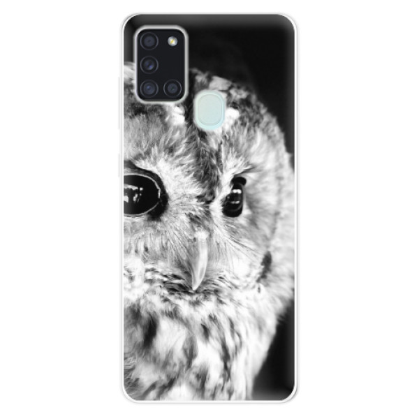 Odolné silikónové puzdro iSaprio - BW Owl - Samsung Galaxy A21s