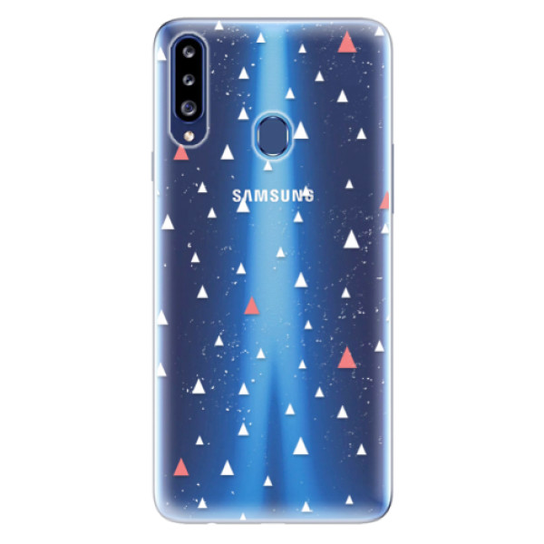 Odolné silikónové puzdro iSaprio - Abstract Triangles 02 - white - Samsung Galaxy A20s