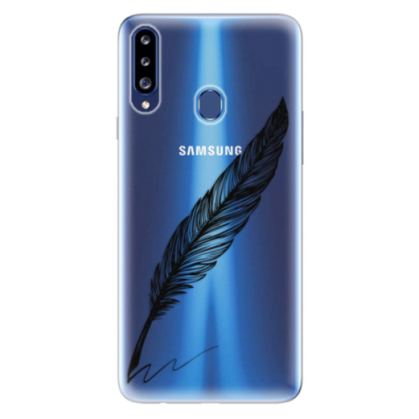 Odolné silikónové puzdro iSaprio - Writing By Feather - black - Samsung Galaxy A20s