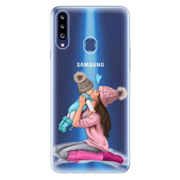 Odolné silikónové puzdro iSaprio - Kissing Mom - Brunette and Boy - Samsung Galaxy A20s