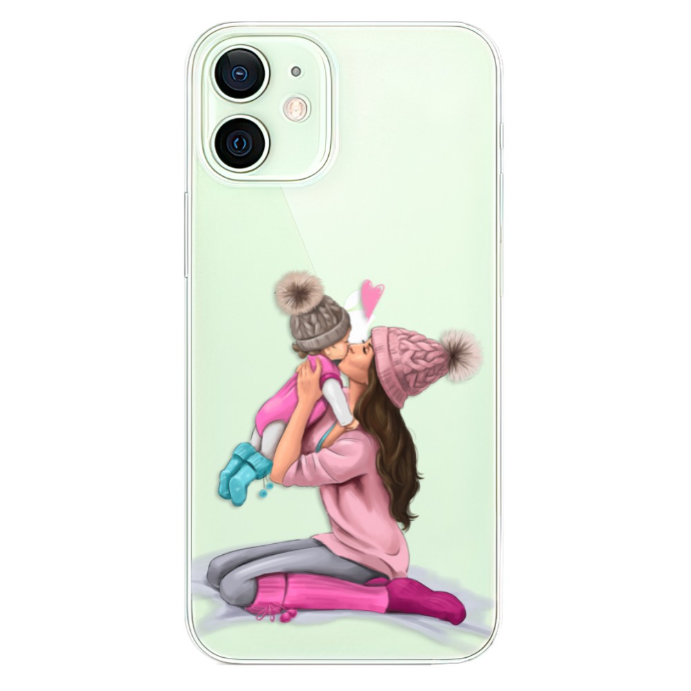 Odolné silikónové puzdro iSaprio - Kissing Mom - Brunette and Girl - iPhone 12 mini
