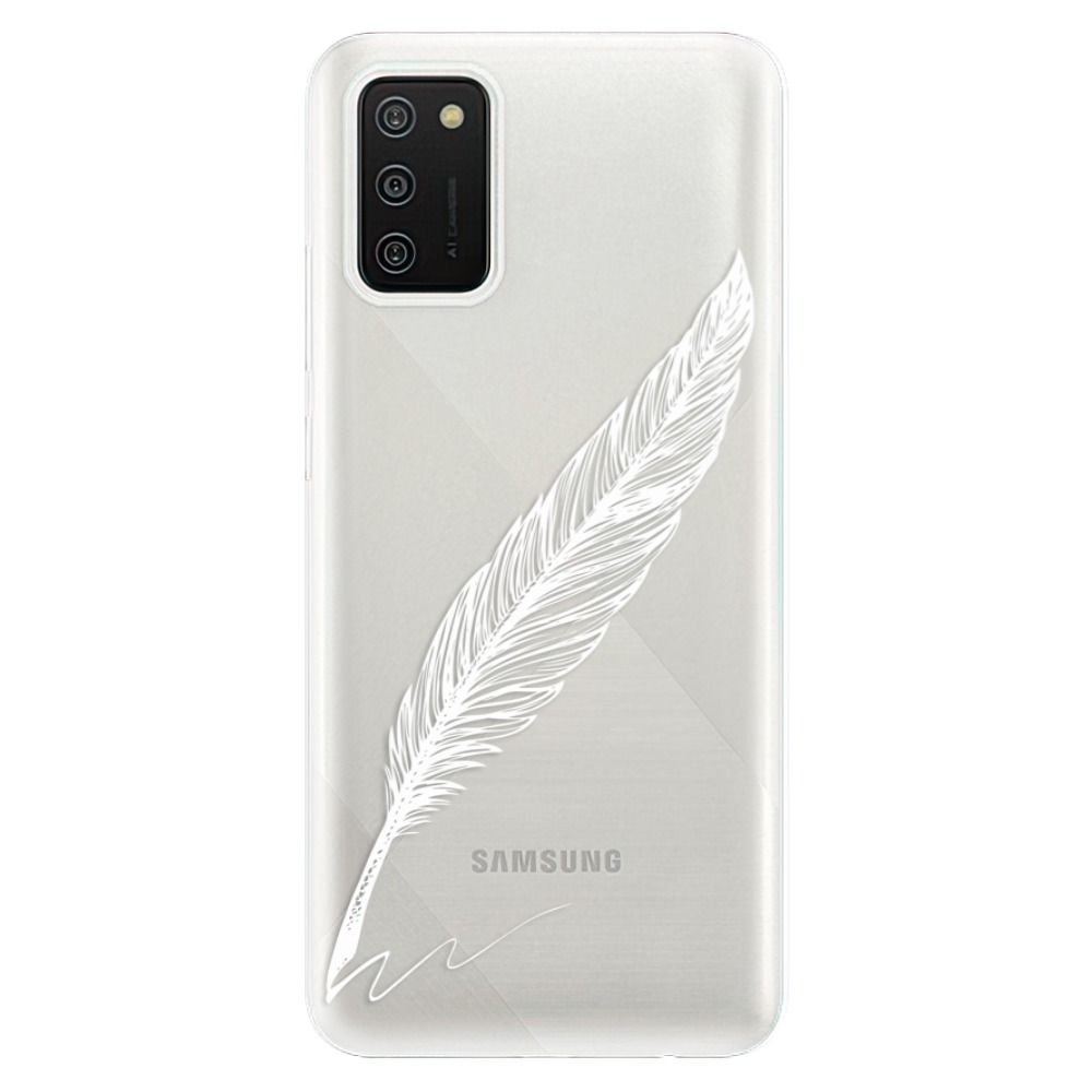 Odolné silikónové puzdro iSaprio - Writing By Feather - white - Samsung Galaxy A02s