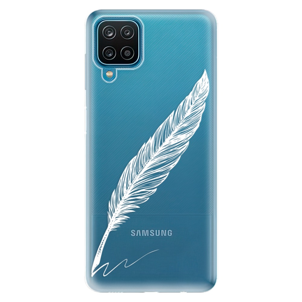 Odolné silikónové puzdro iSaprio - Writing By Feather - white - Samsung Galaxy A12