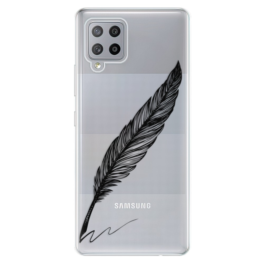 Odolné silikónové puzdro iSaprio - Writing By Feather - black - Samsung Galaxy A42