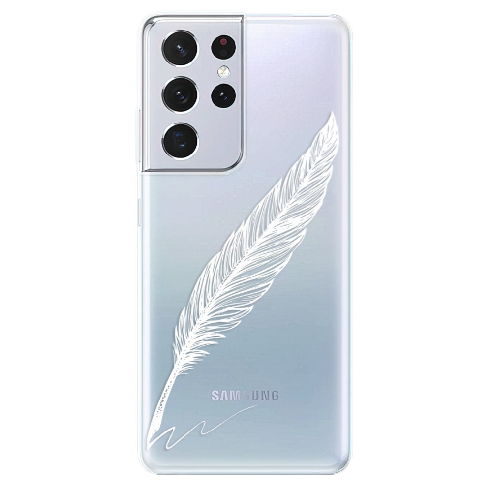 Odolné silikónové puzdro iSaprio - Writing By Feather - white - Samsung Galaxy S21 Ultra