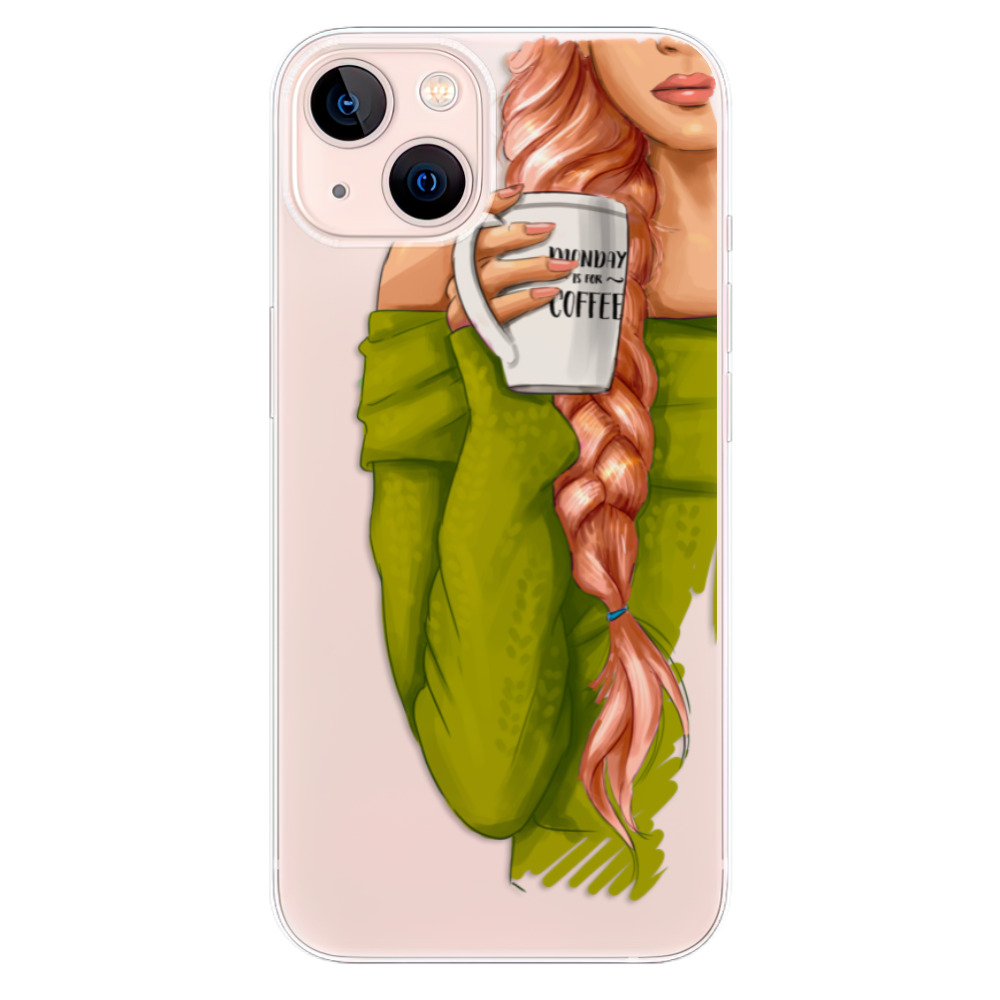 Odolné silikónové puzdro iSaprio - My Coffe and Redhead Girl - iPhone 13