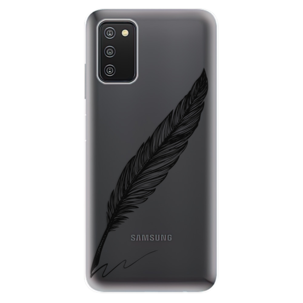 Odolné silikónové puzdro iSaprio - Writing By Feather - black - Samsung Galaxy A03s