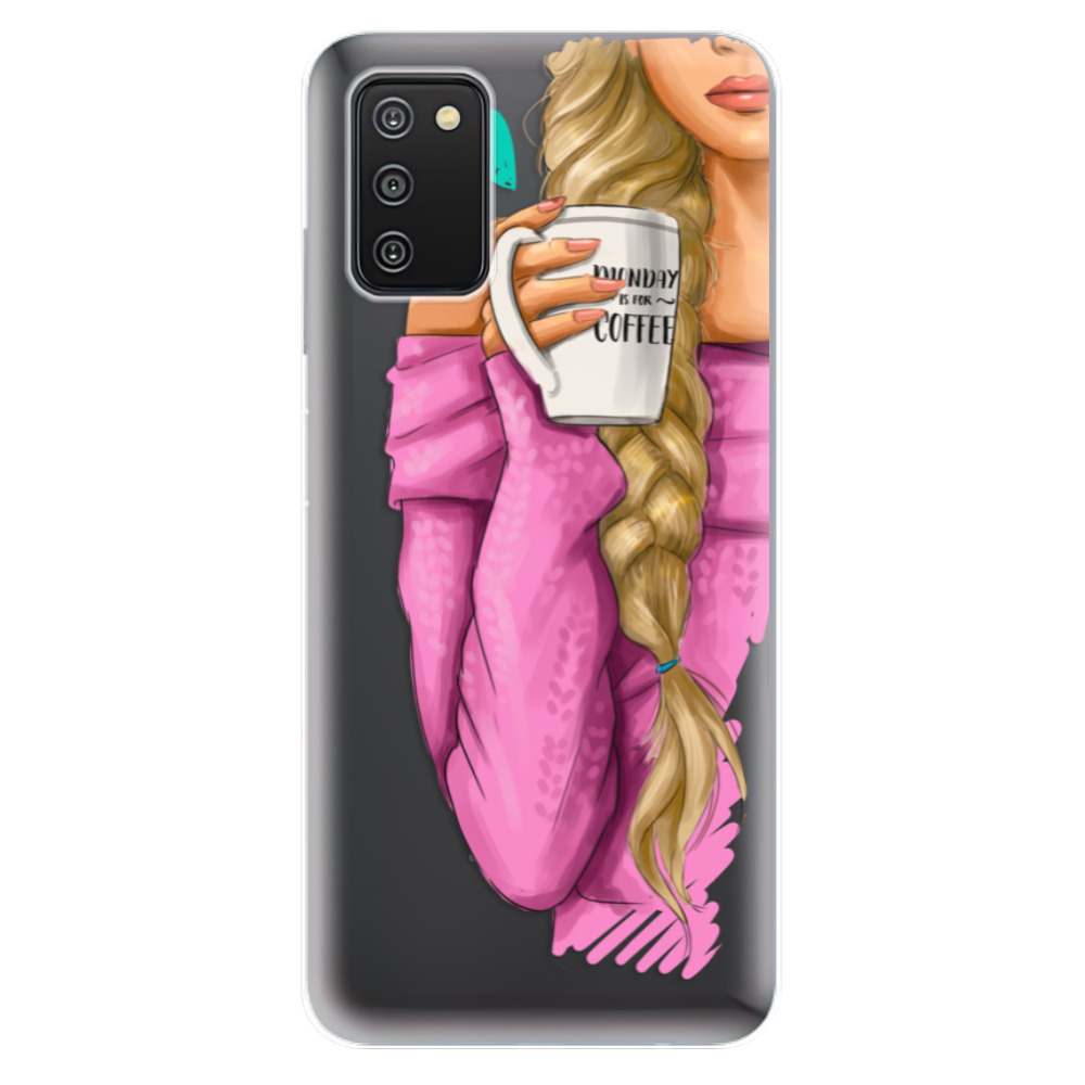 Odolné silikónové puzdro iSaprio - My Coffe and Blond Girl - Samsung Galaxy A03s