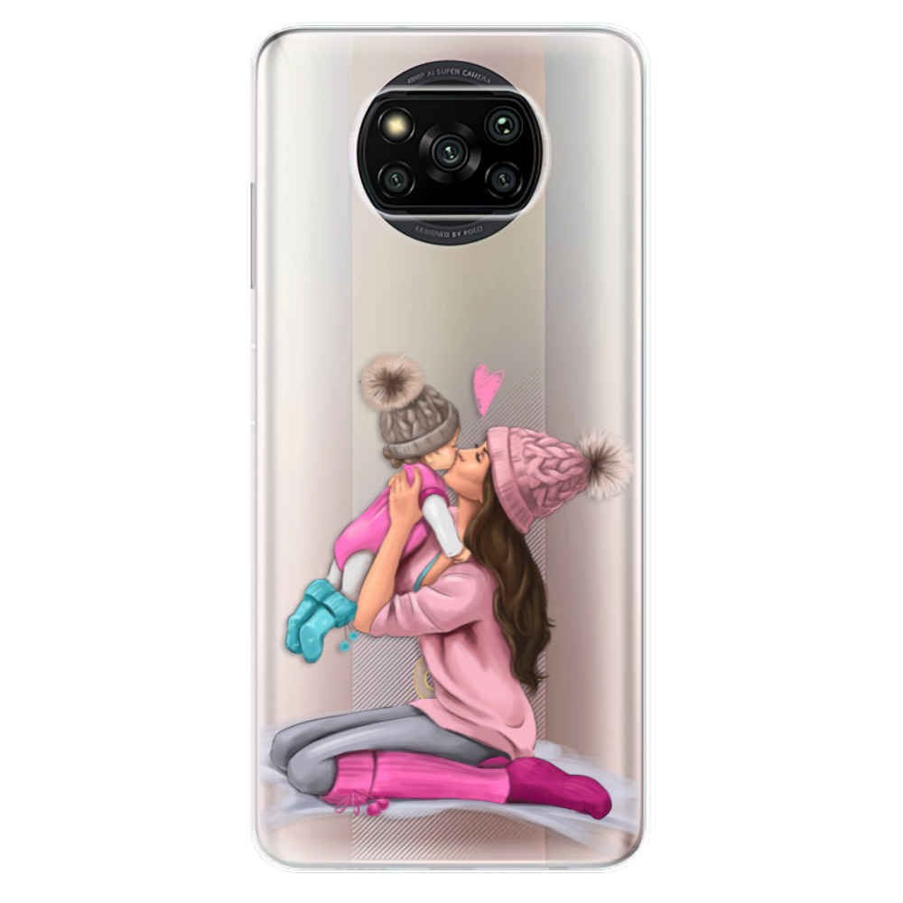 Odolné silikónové puzdro iSaprio - Kissing Mom - Brunette and Girl - Xiaomi Poco X3 Pro / X3 NFC