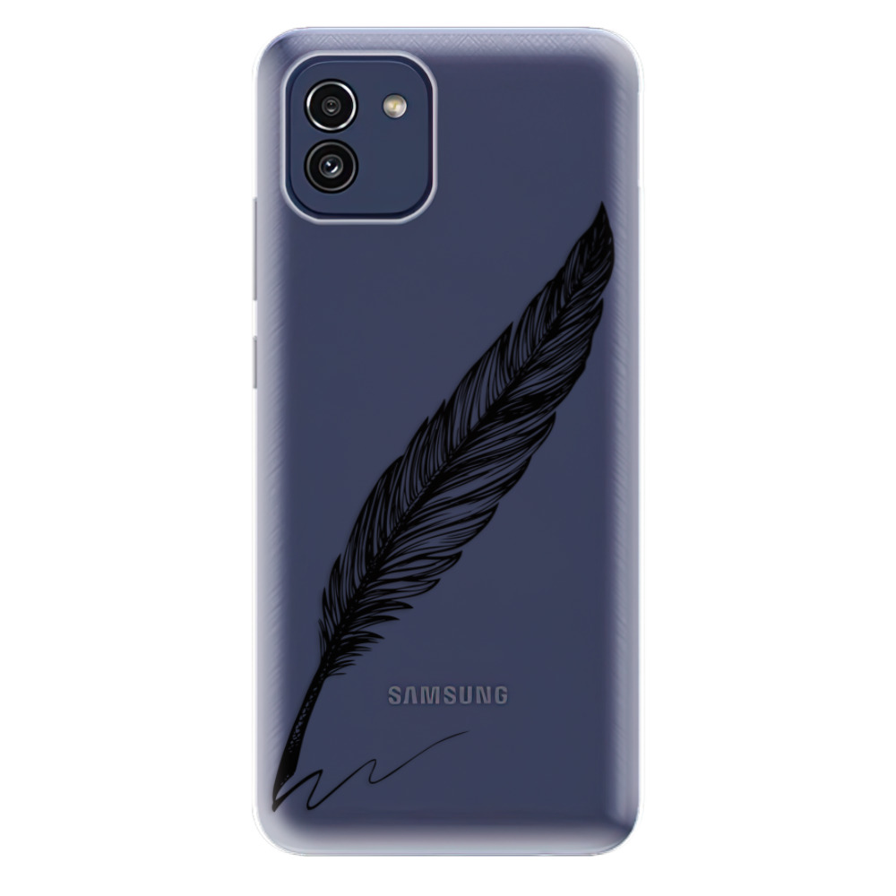 Odolné silikónové puzdro iSaprio - Writing By Feather - black - Samsung Galaxy A03