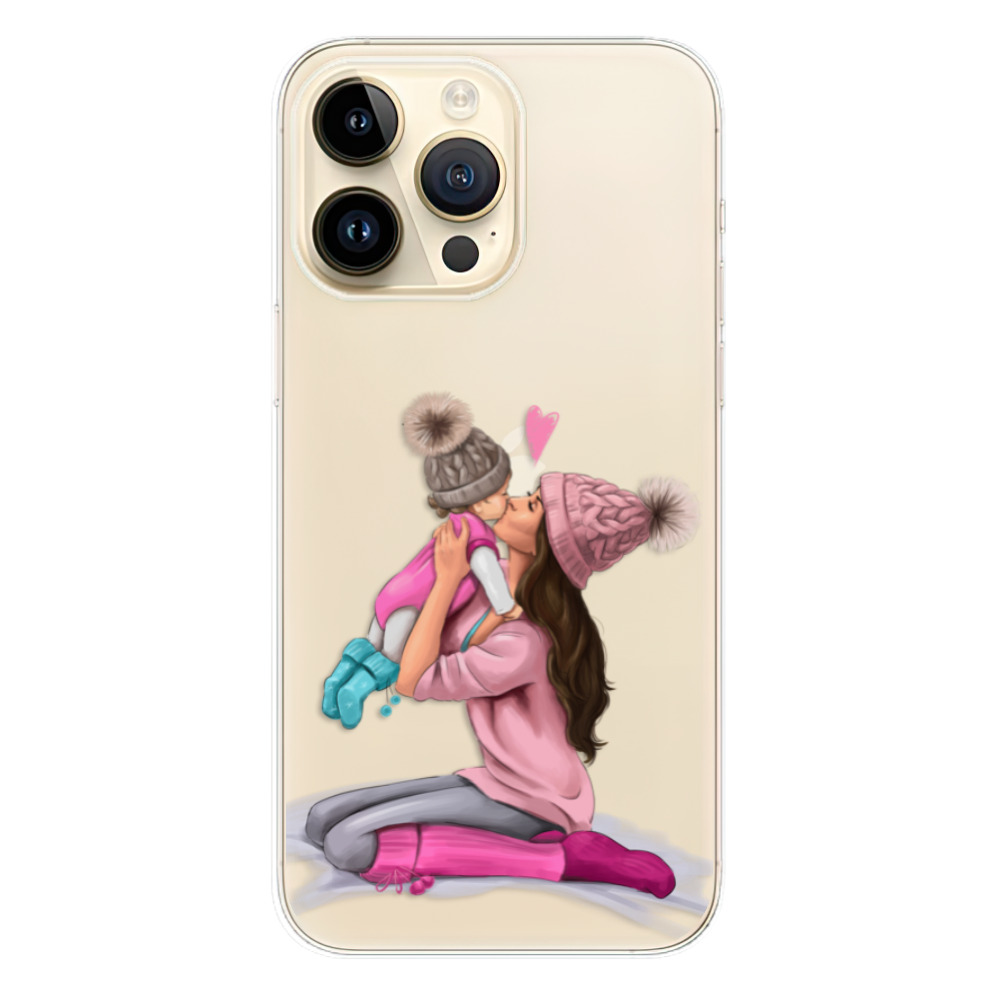 Odolné silikónové puzdro iSaprio - Kissing Mom - Brunette and Girl - iPhone 14 Pro Max