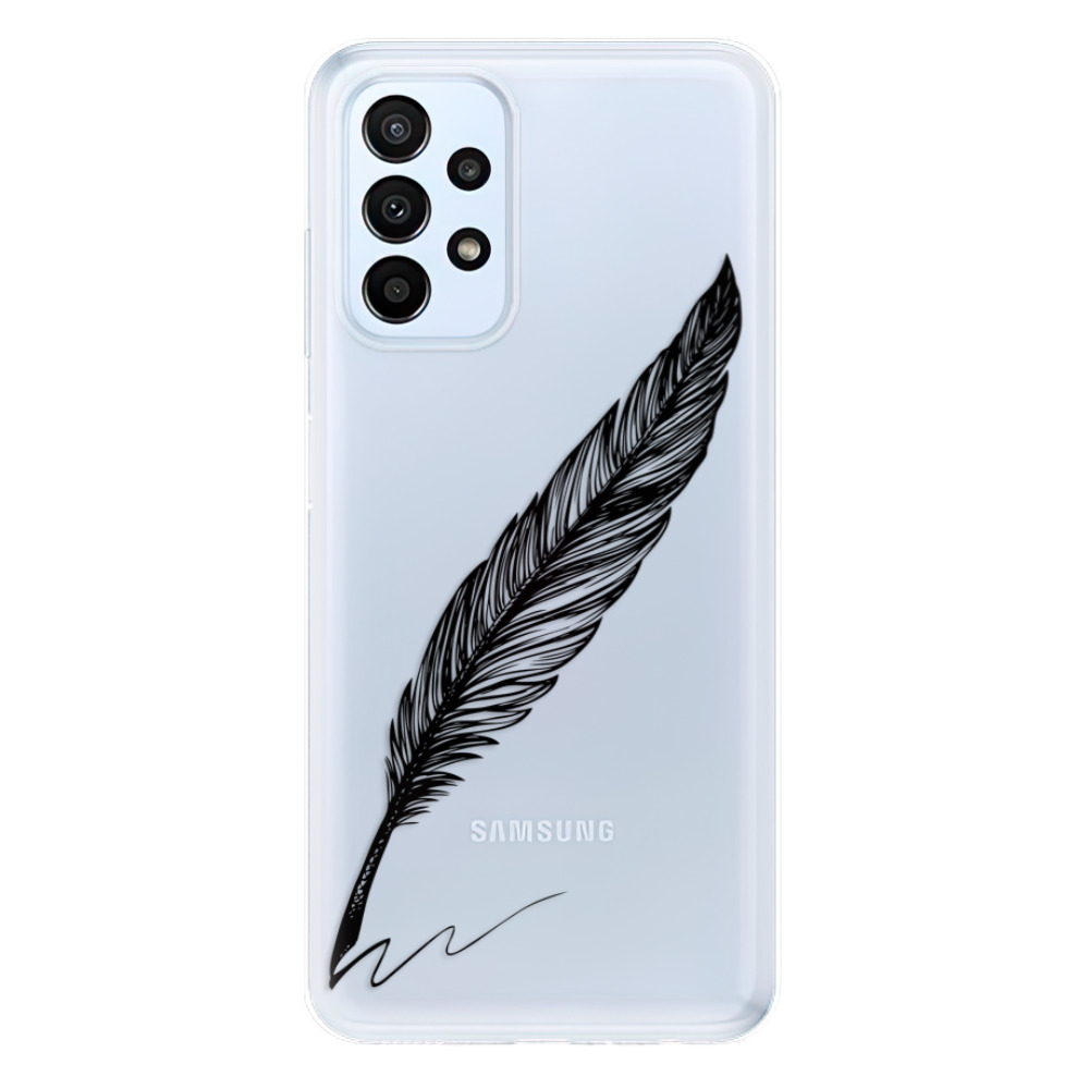 Odolné silikónové puzdro iSaprio - Writing By Feather - black - Samsung Galaxy A23 / A23 5G