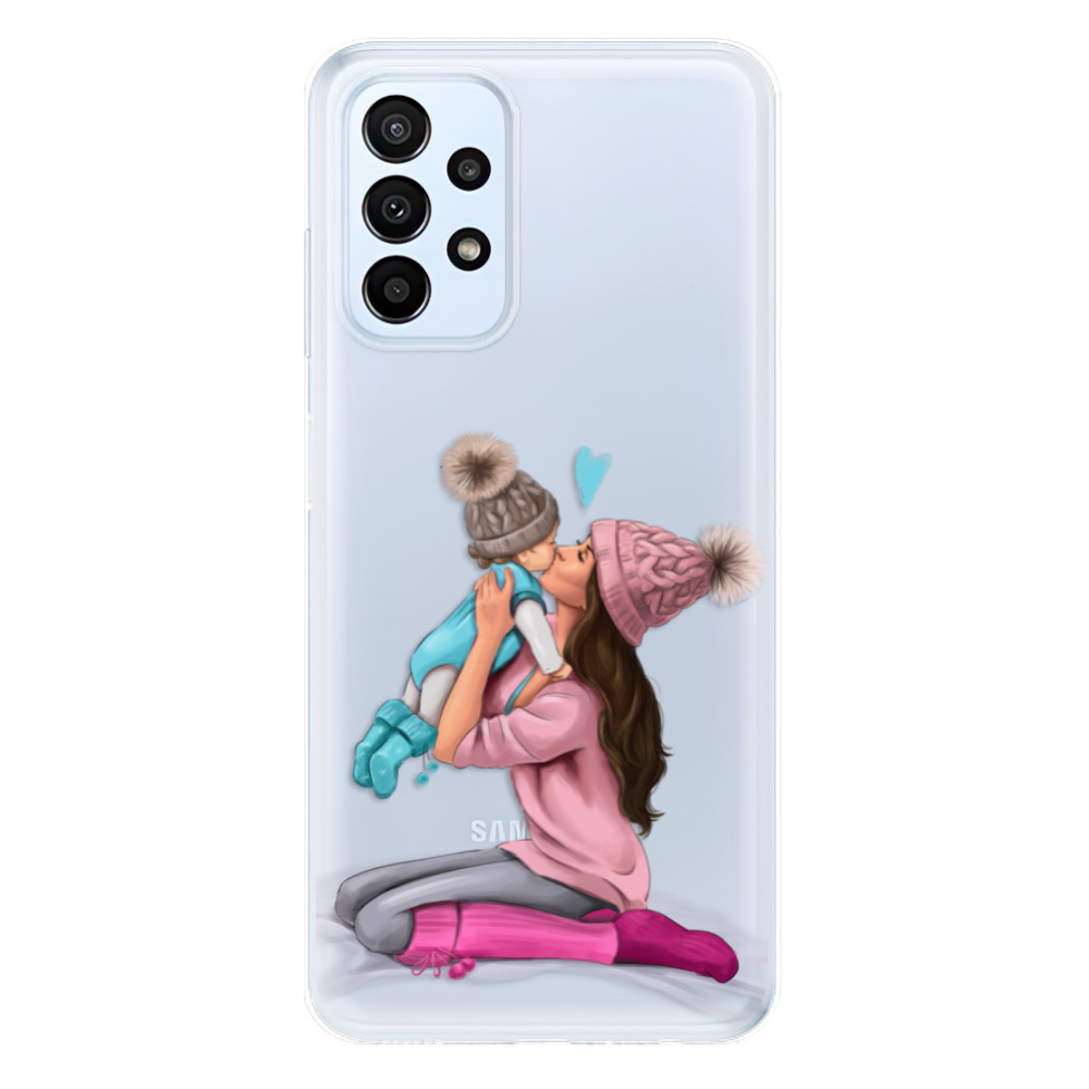 Odolné silikónové puzdro iSaprio - Kissing Mom - Brunette and Boy - Samsung Galaxy A23 / A23 5G