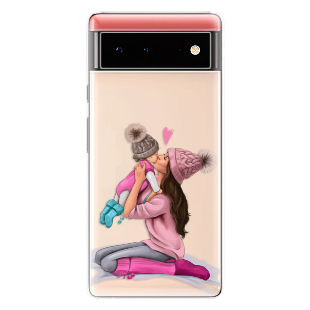 Odolné silikónové puzdro iSaprio - Kissing Mom - Brunette and Girl - Google Pixel 6 5G