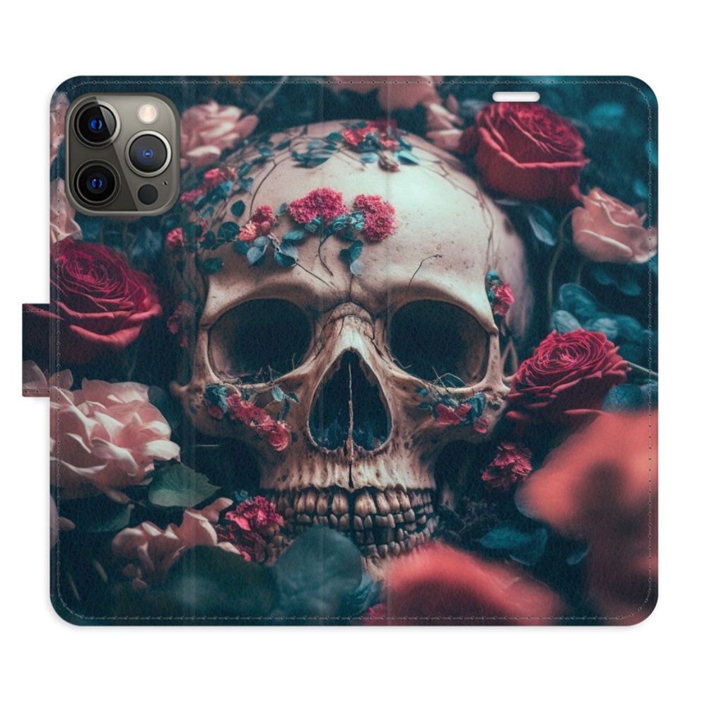 Flipové puzdro iSaprio - Skull in Roses 02 - iPhone 12/12 Pro