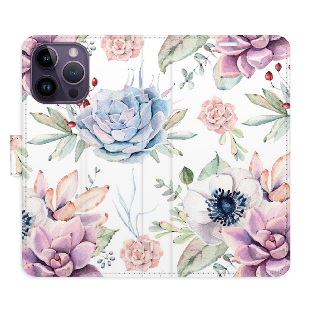 Flipové puzdro iSaprio - Succulents Pattern - iPhone 14 Pro Max