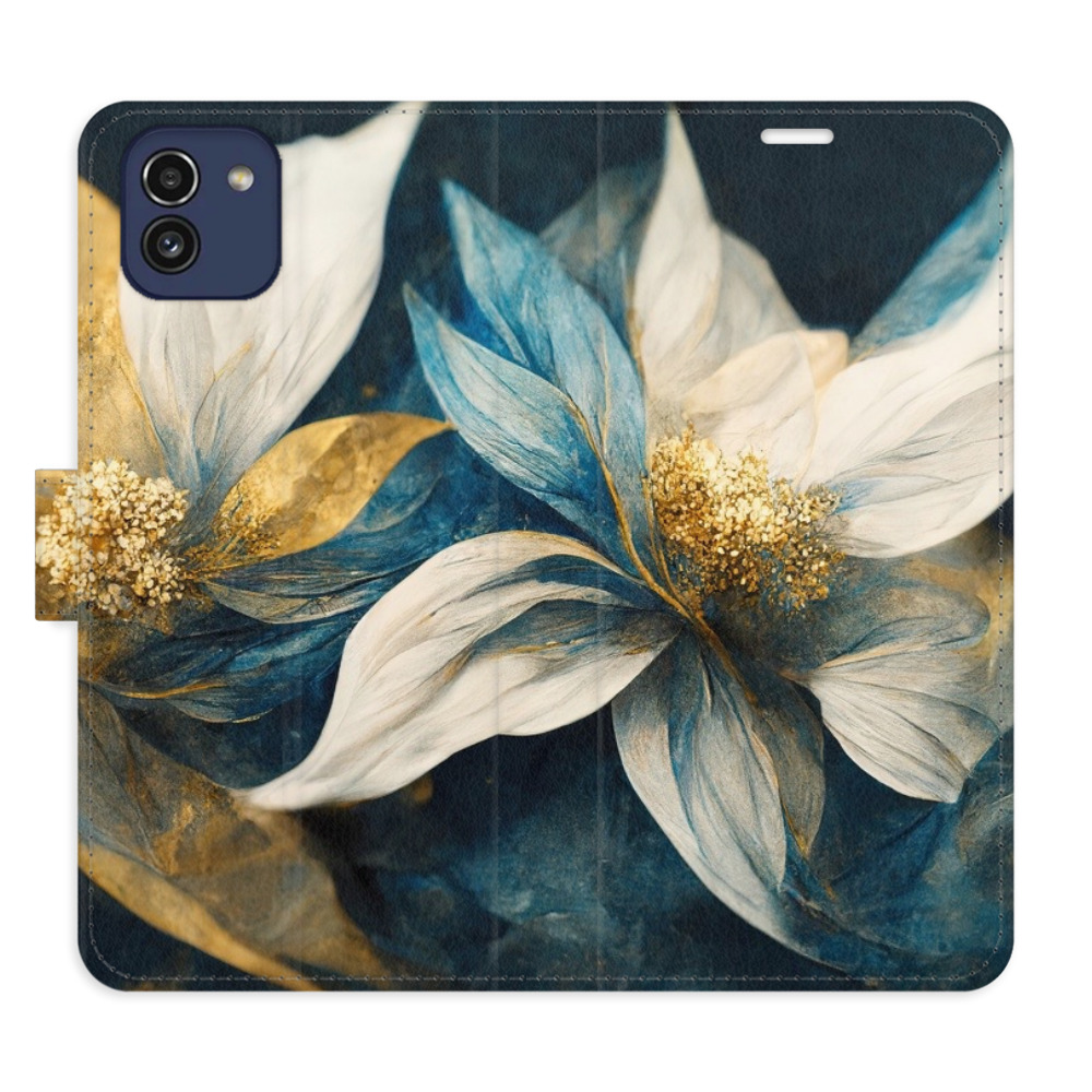 Flipové puzdro iSaprio - Gold Flowers - Samsung Galaxy A03