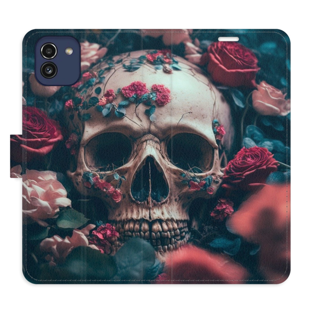 Flipové puzdro iSaprio - Skull in Roses 02 - Samsung Galaxy A03