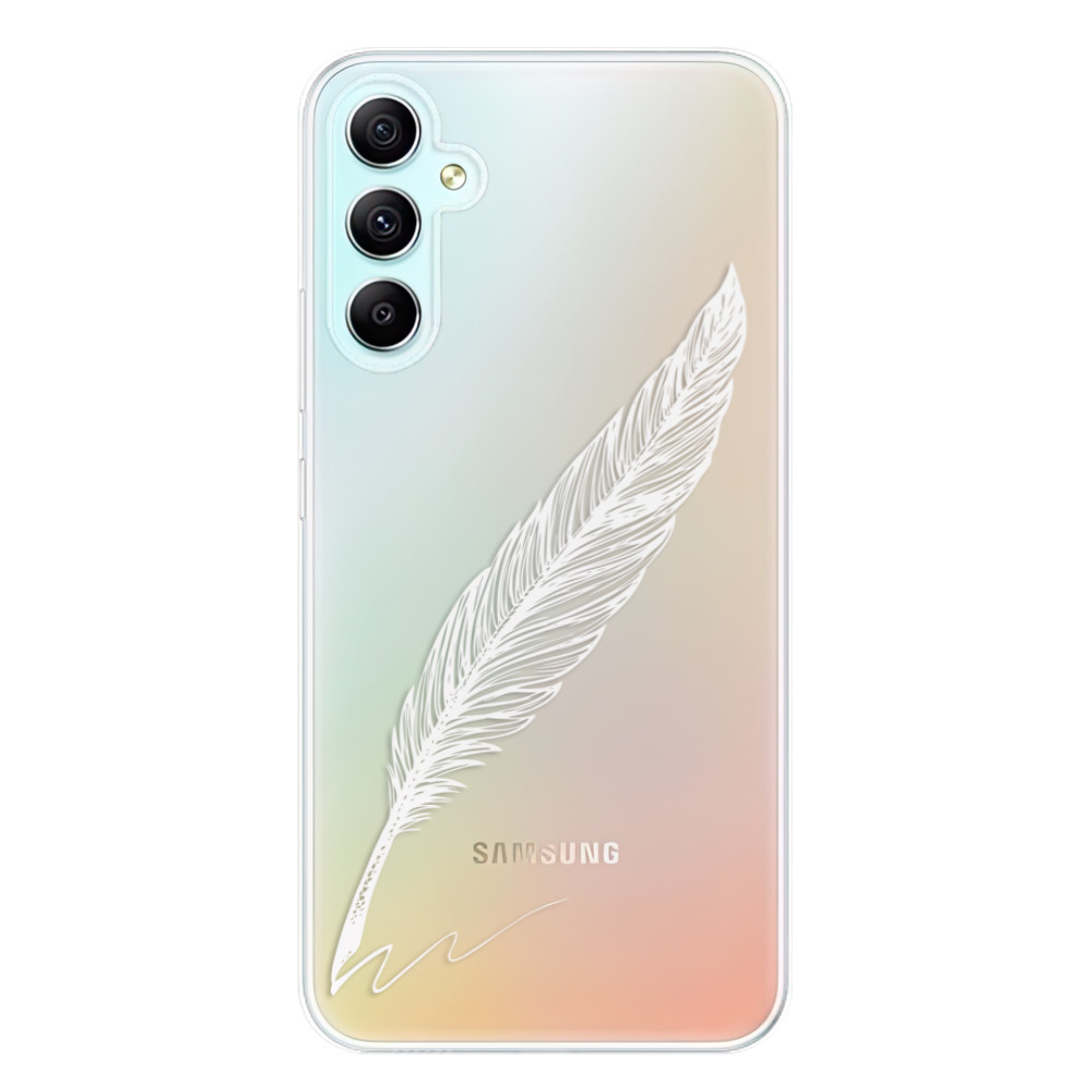 Odolné silikónové puzdro iSaprio - Writing By Feather - white - Samsung Galaxy A34 5G
