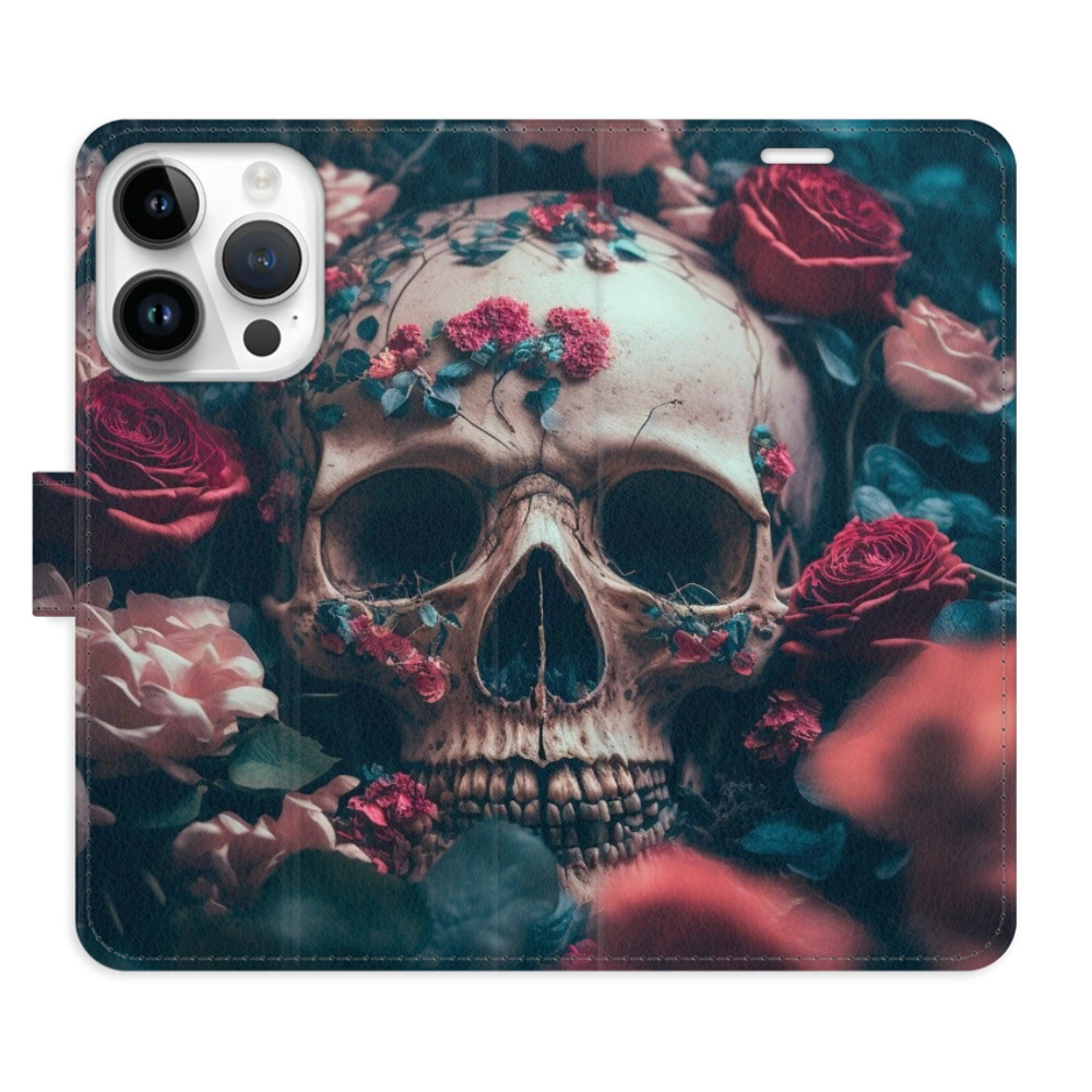 Flipové puzdro iSaprio - Skull in Roses 02 - iPhone 15 Pro