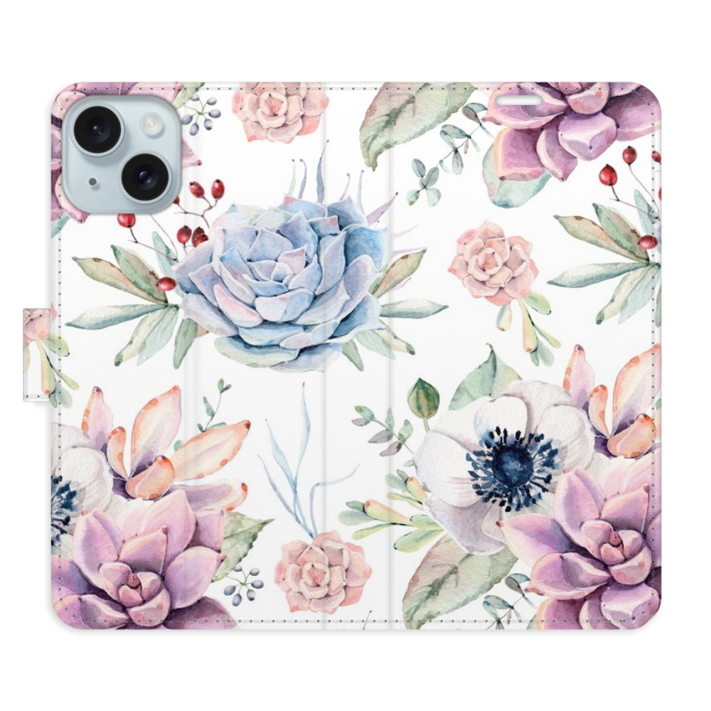 Flipové puzdro iSaprio - Succulents Pattern - iPhone 15 Plus